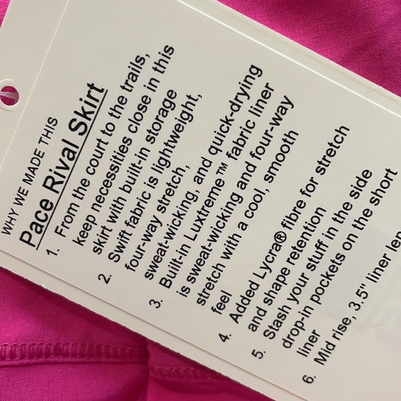 NWT LULULEMON Pace Rival Tennis Skirt Sonic PINK Size 6 Regular 12" - Picture 7 of 10